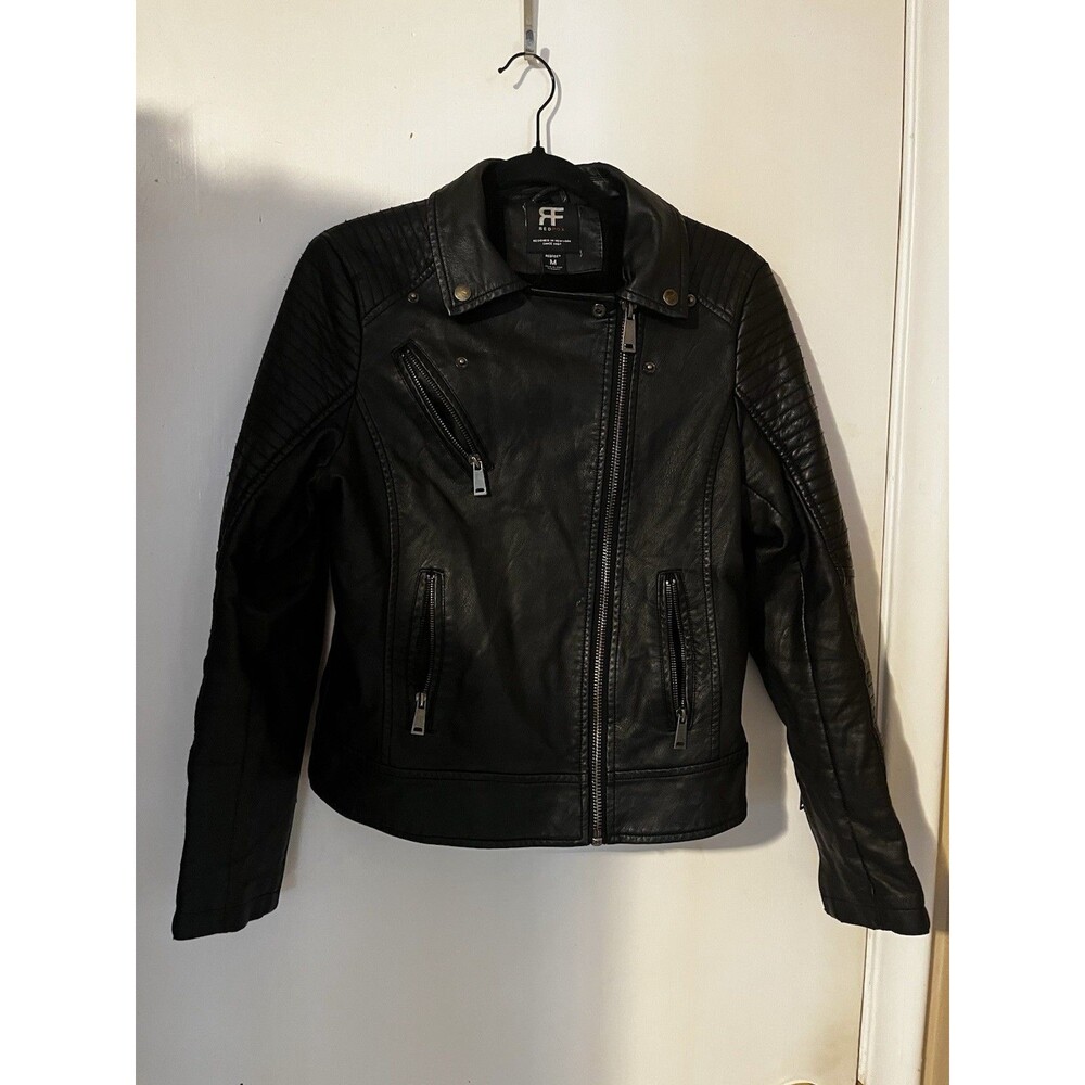 Redfox New York Black Faux Leather Moto Jacket Women's Medium